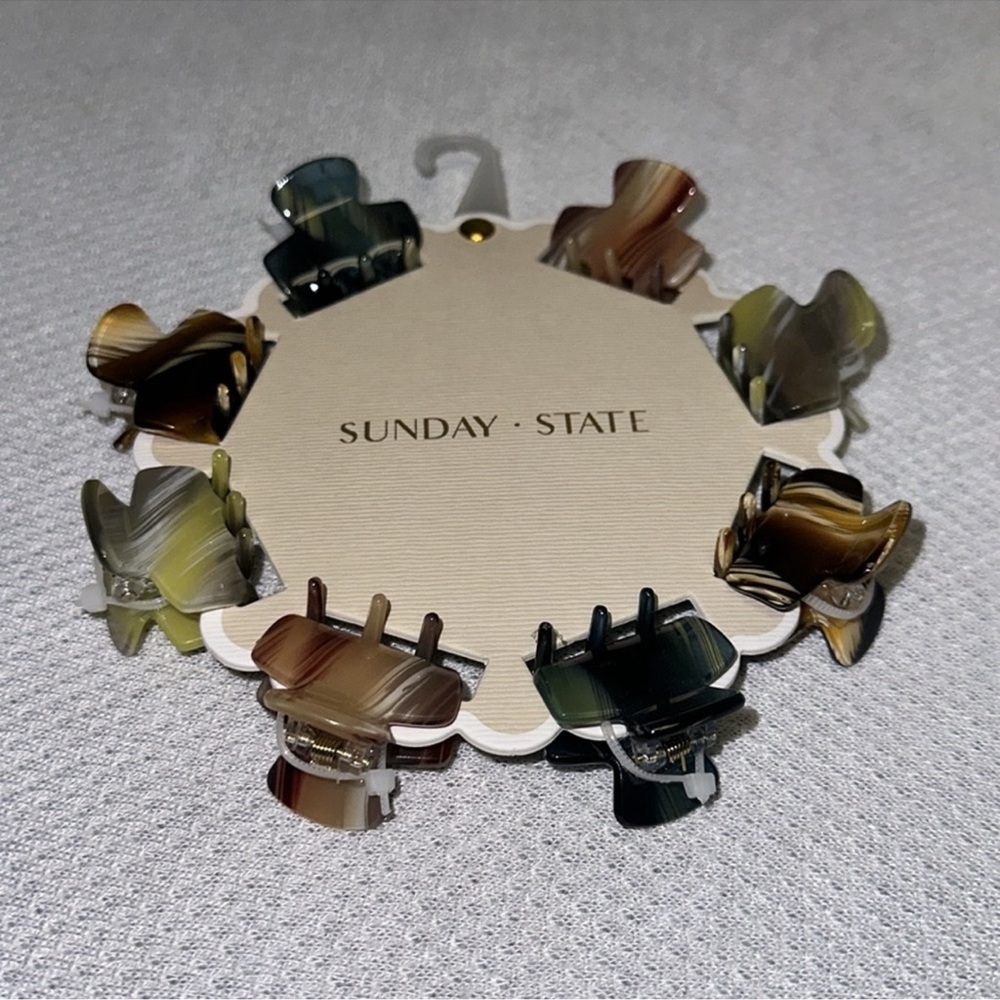 Sunday State Shades of Brown Green Gray Marble Claw Clips set of 8